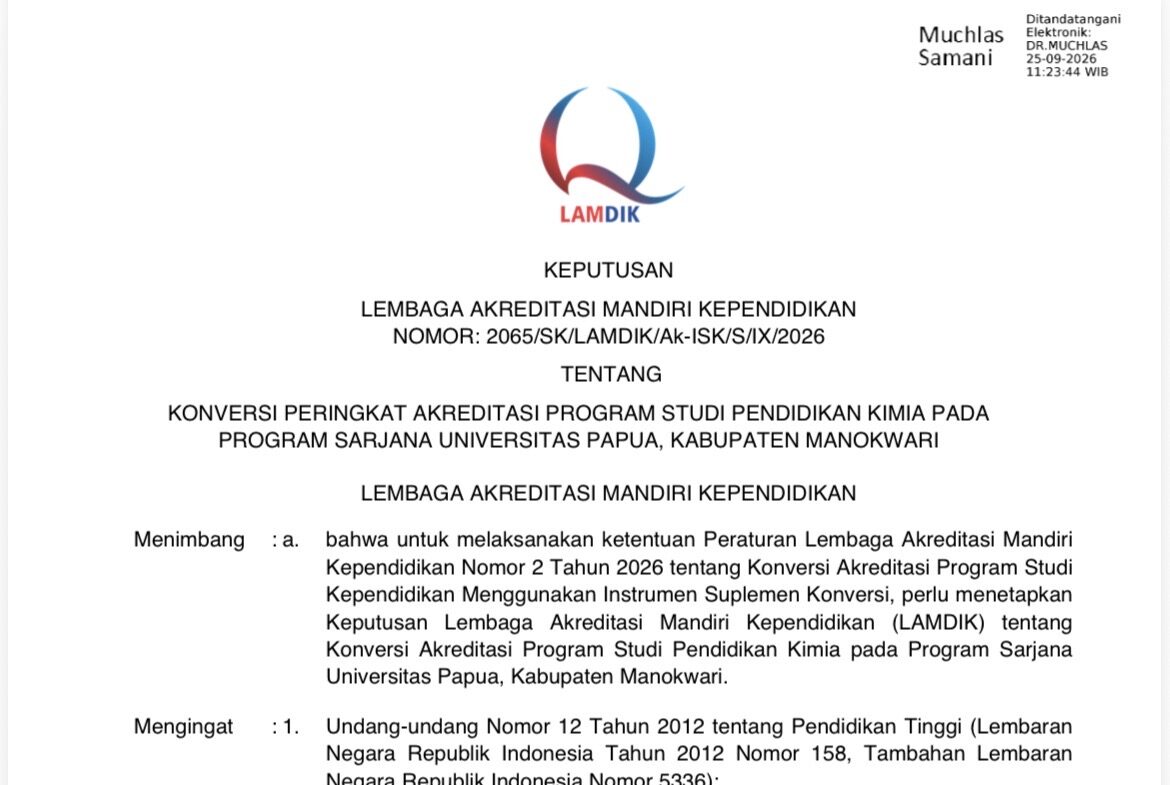 Pendidikan Kimia UNIPA Raih Akreditasi Unggul